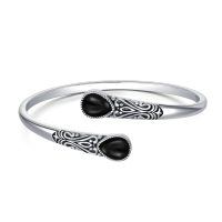 wholesale 925 Sterling Silver Black Onyx Gemstone Adjustable Bohemian Cuff Bracelet-Black Onyx