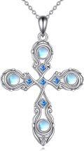 wholesale 925 Sterling Silver Blue Topaz & Rainbow Moonstone Celtic Cross Pendant Necklace for Women Girls Gifts Boho Chic Jewelry 43mm x 68mm-0-0