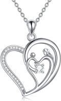 wholesale S925 Sterling Silver Cubic Zirconia Mother Son Necklace, Hypoallergenic Nickel-Free 18 Chain, Heart Pendant Gift for Mom-0-0