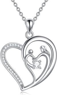 wholesale S925 Sterling Silver Cubic Zirconia Mother Son Necklace, Hypoallergenic Nickel-Free 18 Chain, Heart Pendant Gift for Mom-Mother Son B