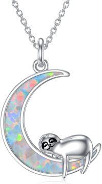 wholesale TOUPOP Sloth Necklace Sterling Silver Sloth Moon Pendant Opal Jewelry Cute Animal Jewelry For Women Animal Lovers -undefined