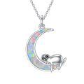TOUPOP Sterling Silver Opal Sloth Moon Pendant Animal Jewelry-0-0