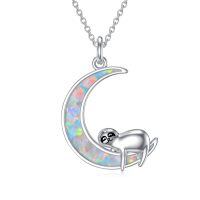 TOUPOP Sterling Silver Opal Sloth Moon Pendant Animal Jewelry-undefined