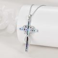 wholesale 925 Sterling Silver Abalone Shell Inlay Cubic Zirconia Accent Cross Pendant Necklace for Women-0-2