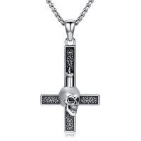 wholesale 925 Sterling Silver Mens Gothic Cross Necklace w/ 3D Blackened Nail & Skull Pendant-Skull Cross