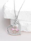 wholesale 925 Sterling Silver Heart Necklace Wholesale With Love You Inscription And Pink Flamingo Charm-0-2