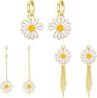 wholesale 925 Sterling Silver White and Yellow Flower Drop Earrings (Set of 2)-Daisy