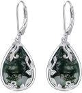 wholesale 925 Sterling Silver Teardrop Moss Agate Leaf Design Dangle Earrings Gift for Her-0-0