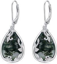 wholesale 925 Sterling Silver Teardrop Moss Agate Leaf Design Dangle Earrings Gift for Her-style 3