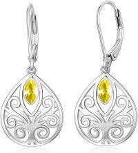 wholesale Sterling Silver 12 Birthstones Filigree Teardrop Leverback Earrings-November