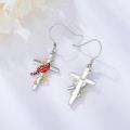 wholesale 925 Sterling Silver Red Cardinal Cross Flower Drop Earrings-0-1