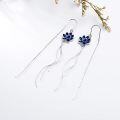 wholesale 925 Sterling Silver Lotus Flower Drop Earrings with Blue Enamel and Chain for Women's Fashion -0-5