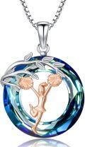 wholesale 925 Sterling Silver Blue Crystal Cheerleader Sports Theme Tree of Life Pendant Necklace for Women-0-0