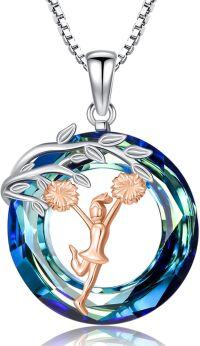 wholesale 925 Sterling Silver Blue Crystal Cheerleader Sports Theme Tree of Life Pendant Necklace for Women-Cheerleader