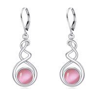 wholesale 925 Sterling Silver Green Turquoise Drop Earrings Platinum Plated Twisted Swirl Jewelry For Women-Pink Opal Earrings