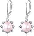 wholesale 925 Sterling Silver Pink Pearl & Cubic Zirconia Leverback Drop Earrings Gift for Her-0-0
