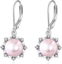 wholesale 925 Sterling Silver Pink Pearl & Cubic Zirconia Leverback Drop Earrings Gift for Her-Pink Pearl