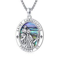 wholesale 925 Sterling Silver Archangel Medals St Pendant Necklace for Men Women-20-St Christopher(oval abalone shell)