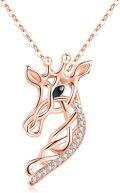 wholesale 925 Sterling Silver Rose Gold Plated CZ Giraffe Head Pendant Necklace-0-0