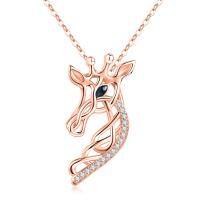 wholesale 925 Sterling Silver Giraffe Necklace With Diamonds-A-Rose Gold