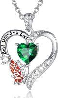 wholesale 925 Sterling Silver Green Crystal Butterfly Heart Necklace for Mom & Grandma Gifts-0-0