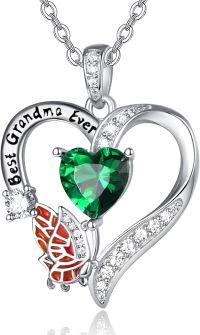wholesale 925 Sterling Silver Green Crystal Butterfly Heart Necklace for Mom & Grandma Gifts-Grandma Necklace