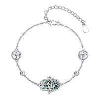 wholesale 925 Sterling Silver Abalone Shell Evil Eye Hamsa Hand Charm Bracelet for Women-Chai