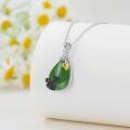 wholesale 925 Sterling Silver Green Jade Pendant Necklace with Blue Enamel Owl Design Gift for Her-0-21