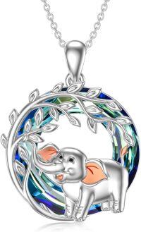 wholesale 925 Sterling Silver Blue Crystal Elephant Pendant Necklace for Women-Elephant