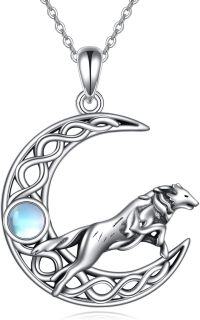 wholesale 925 Sterling Silver Moonstone Wolf Pendant Necklace-wolf celtic necklace