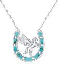 wholesale 925 Sterling Silver Horse Horseshoe Turquoise Gemstone Pendant Necklace s for Women and Girls-0-0