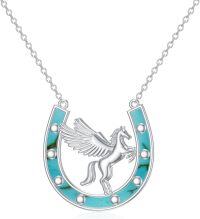 wholesale 925 Sterling Silver Horse Horseshoe Turquoise Gemstone Pendant Necklace s for Women and Girls-Horse