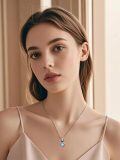 wholesale 925 Sterling Silver Happy Hugging Dog Heart Shape Blue Crystals Pendant Necklace-0-1