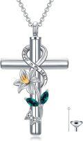 wholesale 925 Sterling Silver Cross with Lily and Butterfly Charm Cremation Jewelry Urn Necklace for Ashes Keepsake Pendant-0-0