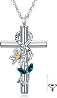 wholesale 925 Sterling Silver Cross with Lily and Butterfly Charm Cremation Jewelry Urn Necklace for Ashes Keepsake Pendant-05-May-Lily Non-personalized
