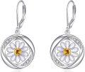 wholesale 925 Sterling Silver Citrine & White Enamel Flower Leverback Drop Earrings for Women Girls Gifts æ¶å°é¥°å-0-0