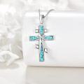 wholesale 925 Sterling Silver Turquoise Inlay Cross Pendant Necklace Religious  for Women and Men-0-2