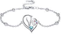 wholesale 925 Sterling Silver Horse Heart Birthstone Bracelet Jewelry Gift for Women-03-Mar-Lab Created Aquamarine