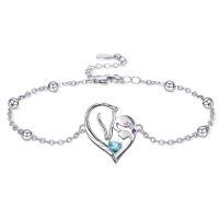 wholesale 925 Sterling Silver Horse Heart Birthstone Bracelet Jewelry Gift for Women-03-Mar-Lab Created Aquamarine