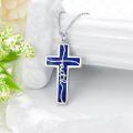 wholesale 925 Sterling Silver Faith Cross Pendant Necklace Blue Sandstone White Gold Plated-0-31