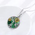 wholesale 925 Sterling Silver Tree of Life Malachite Green Stone Gold Sunflowers Pendant Necklace for Women Girls  43cm Chain Length-0-1