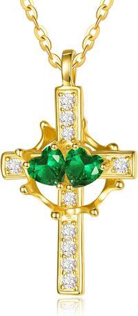 wholesale  Sterling Silver Birthstones Gold Cross Necklace for Women -05-05-May-May-05-05-May-May