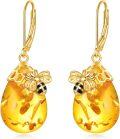 wholesale 925 Sterling Silver Honeycomb Bee Drop Earrings with Amber Crystals and Citrine Moonstones-0-0