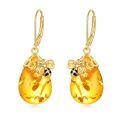wholesale 925 Sterling Silver Honey Bee Dangle Earrings With Amber Honeycomb Charm-0-0
