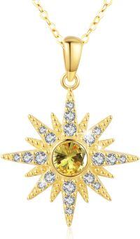 wholesale Sterling Silver Gold Plated Opal Moonstone Birthstone Starburst Necklace for Women-November Stone