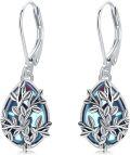 wholesale 925 Sterling Silver Blue Moonstone Tree of Life Drop Earrings-0-0