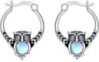 wholesale Sterling Silver Moonstone Retro Owl Hummingbird Butterfly Dragonfly Hoop Earrings-Owl