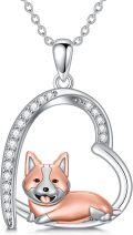 wholesale 925 Sterling Silver Heart-Shaped Corgi Pendant Necklace with Cubic Zirconia Accents-0-0