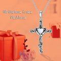 wholesale  Sterling Silver & White Opal Cross Pendant Necklace for Women - October Birthstone Gift with I Love You Engraving - 18+2 Chain-0-4