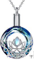 wholesale 925 Sterling Silver Blue Crystal Lotus Flower Keepsake Pendant Necklace with Funnel and Fill Tool - Memorial s for Women-0-0